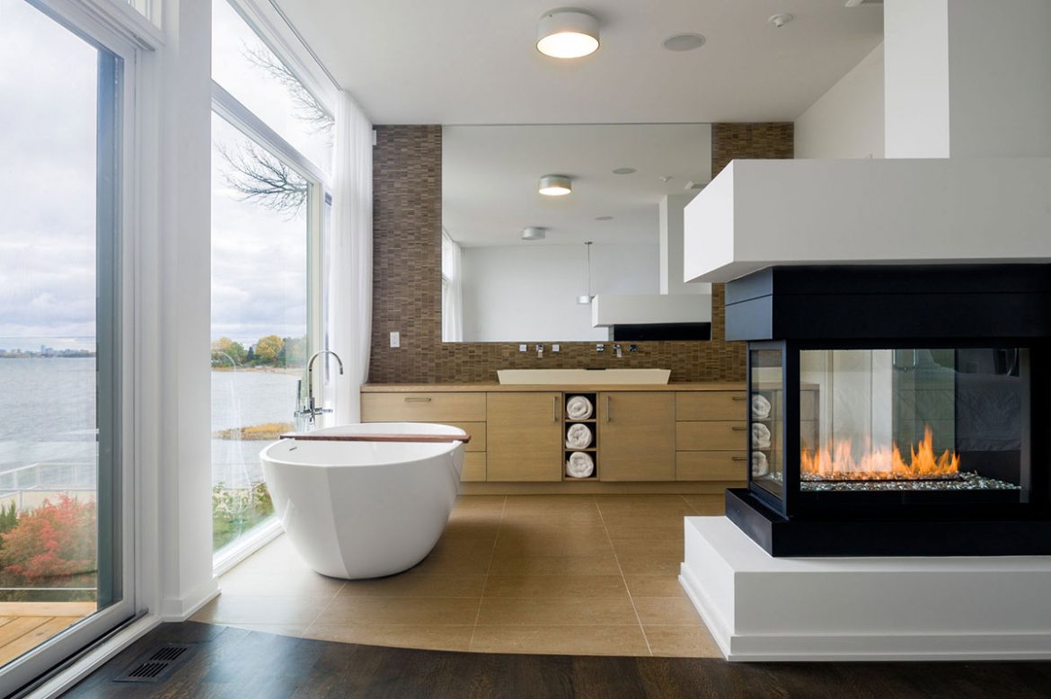 "bathroom with fireplace"