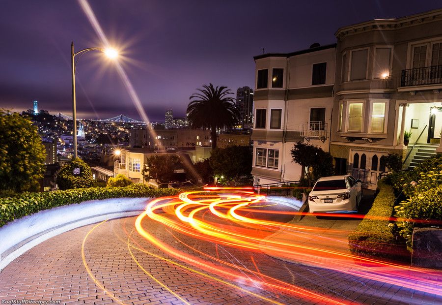 "Lombard Street in San Francisco at night"